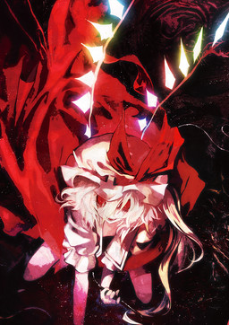 5_fingers alternative_fashion bent_over black_background blonde_hair bonnet clothing fangs female fingers goth gothic_lolita hair headgear headwear j-fashion kneeling lolita_(fashion) not_furry red_eyes simple_background smile solo teeth wings banpai_akira touhou flandre_scarlet humanoid undead vampire