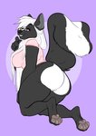 anthro big_breasts big_butt bottomless breasts butt clothed clothing eyewear female genitals glasses kneeling pink_clothing pink_shirt pink_topwear purple_background purple_eyes pussy shirt simple_background solo thick_thighs topwear nastypasty cass_(skunkstripess) mammal mephitid skunk 2020 absurd_res hi_res