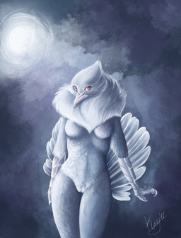 anthro beak breasts feathers featureless_breasts female genitals neck_tuft nude pink_eyes solo standing tail_fan talon_hands tuft vulva white_body white_feathers nyxapnea avian bird columbid dove 2015 hi_res portrait signature three-quarter_portrait