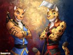 anthro duo kaytaysis male male/male martial_arts martial_arts_uniform sportswear weapon thedammitch legend_of_kay kay_(legend_of_kay) tay_(zeakfurgay) felid feline jaguar leopardus mammal ocelot pantherine 4:3