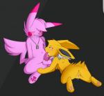 anus balls bodily_fluids butt cum cum_in_mouth cum_inside duo erection female feral genital_fluids genitals male nude oral penis pussy siqko nintendo pokemon reimachu eevee eeveelution generation_1_pokemon jolteon pikachu pokemon_(species) hi_res