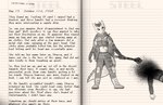 angry anthro armor blood bodily_fluids book cloak clothing corpse death diary feathers female horn journal knife lizard_tail mace male melee_weapon paper profanity text violence weapon from_the_archives dracca felid feline hybrid mammal reptile scalie dated english_text hi_res monochrome sketch