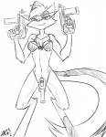 anthro bra breasts clothing explosives female grenade gun half-closed_eyes midriff narrowed_eyes navel panties ranged_weapon simple_background small_breasts smile smirk solo suggestive thong underwear weapon white_background zagura dreamkeepers viriathus_vayu mammal 2016 digital_drawing_(artwork) digital_media_(artwork) greyscale monochrome portrait three-quarter_portrait