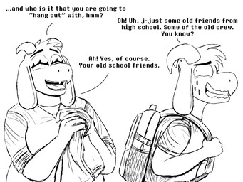 anthro backpack bodily_fluids cleaning_rag dialogue duo female horn male mature_anthro mature_female nervous nervous_smile nervous_sweat sweat text komododad deltarune undertale undertale_(series) asriel_dreemurr toriel boss_monster_(undertale) bovid caprine goat mammal 2025 4:3 black_and_white comic english_text hi_res monochrome mother_(lore) mother_and_child_(lore) mother_and_son_(lore) parent_(lore) parent_and_child_(lore) parent_and_son_(lore) son_(lore)