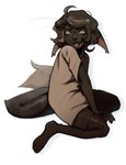 anthro claws clothing female footwear legwear silly sitting socks solo thigh_highs tongue tongue_out kyjaanka felid feline hyena mammal hi_res