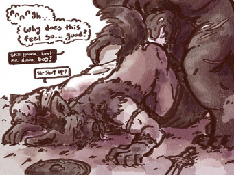 5_fingers anal anal_penetration anthro anthro_penetrating anthro_penetrating_humanoid armband black_body black_fur black_snout butt butt_grab doggystyle duo erection fingers from_behind_position fur fur_growth genitals grass growth hand_on_butt hand_on_floor human_skin human_to_anthro humanoid_on_anthro humanoid_penetrated leg_scar male male/male male_penetrated male_penetrating male_penetrating_male melee_weapon mid_transformation muscular muscular_male nude nude_anthro nude_male penetration penile penile_penetration penis penis_in_ass plant scar sex shield shut_up simple_background size_difference snout species_transformation speech_bubble sword tail tail_growth text thought_bubble tongue tongue_out trail transformation transformation_through_sex vein veiny_penis vowelless vowelless_vocalization weapon white_background morgsts mythology canid canine humanoid mammal mythological_canine mythological_creature werecanid werecanine werecreature werewolf 2026 4:3 digital_drawing_(artwork) digital_media_(artwork) english_text hi_res