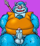 anthro balls blue_body blue_fur clothed clothing erection fur genitals humanoid_genitalia humanoid_hands humanoid_penis kemono male overweight overweight_anthro overweight_male penis solo weapon third-party_edit uhokue dragon_quest square_enix mammal orc_(dragon_quest) orc_king_(dragon_quest) suid suina sus_(pig) wild_boar 2013 censor_removal_edit