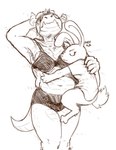 anthro belly bottomless broken_horn clothed clothing duo female female/female horn hug nuzzles nuzzling scales shirt shirt_only size_difference slightly_chubby slightly_chubby_female topwear topwear_only ventral_scales mevka_(artist) lagomorph mammal hi_res