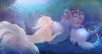 3_toes 9_tails belly bent_leg big_belly black_nose blonde_hair blue_body blue_skin blue_tail ear_frill eyes_closed fangs feet female female_feral feral fin foot_on_own_belly forest frill_(anatomy) fur grass group hair happy head_crest head_frill head_on_belly light long_tail looking_at_another looking_at_viewer multi_tail multicolored_body multicolored_skin neck_frill on_ground open_mouth open_smile outside paws pink_tongue plant pregnant pregnant_female pregnant_feral purple_eyes quadruped red_eyes sky small_nose smile smiling_at_another smiling_at_viewer tail tail_fin teeth text toes tongue tree trio yellow_body yellow_fur yellow_tail black_kitty nintendo pokemon aya_(tails230) fan_character mira_(matttheumbreon) tjama_(tjamanarlong) eeveelution generation_1_pokemon ninetales pokemon_(species) vaporeon 2015 artist_name colored dated digital_drawing_(artwork) digital_media_(artwork) english_description lighting shaded