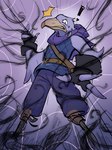 anthro beak clothed clothing gloves handwear hood male medieval_clothing medieval_fantasy purple_body solo tentacles crystaltaco7 foretales volepain_(foretales) avian bird stork 3:4 hi_res