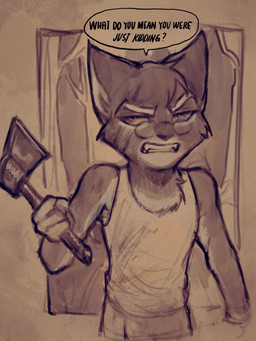 4_fingers angry anthro axe clothed clothed_anthro clothed_male clothing dialogue eyebrows eyewear fingers forest fur glasses hatchet head_tuft holding_axe holding_object male male_anthro outdoor_background outside plant shirt solo speech_bubble tank_top teeth text topwear tree tuft wearing_glasses white_eyebrows 666calistaxx_(artist) lackadaisy mordecai_heller domestic_cat felid feline felis mammal 2023 3:4 english_text hi_res monochrome sepia