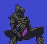 anthro anus armor clothed clothing genitals headgear helmet male penis presenting presenting_penis purple_penis simple_background sitting solo topwear unknown_artist halo_(series) microsoft xbox_game_studios arbiter arbiter_(halo) thel_'vadam alien sangheili