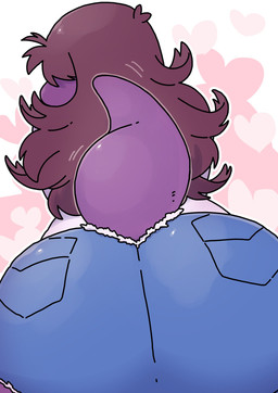 anthro big_butt bottomwear brown_hair butt butt_focus clothing daisy_dukes denim denim_bottomwear denim_clothing denim_shorts female furgonomic_bottomwear furgonomics hair heart_symbol hotpants pockets purple_body rear_view shorts solo tail tail_motion topwear white_clothing white_topwear underchikichan deltarune undertale_(series) susie_(deltarune) scalie hi_res