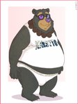 anthro belly big_belly black_body clothing eyewear glasses male overweight overweight_male shirt solo topwear underwear kcee versace bear mammal 2017 hi_res