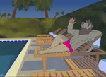 abs anthro athletic balls_outline blue_eyes bulge chair clothed clothing detailed_background detailed_bulge erection erection_under_clothing fur furniture genital_outline gesture grey_body grey_fur inviting looking_at_viewer lounge_chair lying male mature_male muscular navel nipples outside palm_tree pawpads paws pecs penis_outline pink_clothing pink_speedo pink_swimwear plant pool poolside resort sky smile solo speedo speedo_only swimming_pool swimwear tail tail_motion tailwag topless towel tree water waving waving_at_viewer wannabeyourdog2 vic_(wannabeyourdog2) felid lion mammal pantherine animated story story_in_description webm