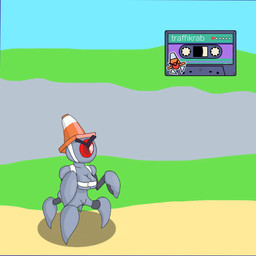 1_eye angry cassette_tape clothing crab_claw female genitals grey_body red_eyes simple_background solo tight_clothing traffic_cone vulva chaoskres cassette_beasts animal_humanoid aquatic aquatic_humanoid arthropod arthropod_humanoid crab crab_humanoid crustacean crustacean_humanoid decapod humanoid malacostracan traffikrab 1:1