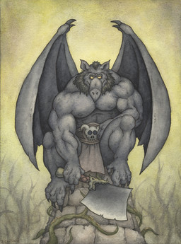 abs anthro athletic axe belt biceps big_muscles black_hair bottomwear claws clothed clothing crouching grey_body grey_skin hair holding_object holding_weapon loincloth looking_at_viewer male melee_weapon membrane_(anatomy) membranous_wings muscular muscular_anthro muscular_male nipples pecs plant pose scales solo toe_claws topless tree vein vines weapon wings yellow_eyes gh-mongo gargoyle hi_res