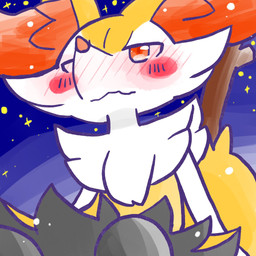 ambiguous_anthro ambiguous_gender anthro biped blush blush_lines blush_stickers blushing_profusely cosmic_background front_view half-closed_eyes low-angle_view mouth_closed narrowed_eyes object_in_tail simple_background sitting snout solo star starry_background stick stick_in_tail tail wavy_mouth annyui0611 nintendo pokemon braixen canid generation_6_pokemon mammal pokemon_(species) 1:1 2024 digital_drawing_(artwork) digital_media_(artwork) hi_res japanese_description translated_description