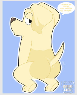 anthro bedroom_eyes bent_leg big_butt big_eyes biped black_eyes black_nose blonde_eyebrows blue_background border butt crouching dialogue dipstick_ears ear_markings eyebrows female floppy_ears fur glistening glistening_nose grey_border half-closed_eyes iris light_body light_fur looking_at_viewer looking_back looking_back_at_viewer markings mature_anthro mature_female monotone_background motion_lines motion_outline multicolored_ears name_drop name_in_dialogue narrowed_eyes no_pupils nude nude_anthro nude_female on_model outline plantigrade raised_heel seductive simple_background snout solo speech_bubble tail talking_to_viewer text thick_eyebrows three-quarter_view twerking white_outline white_sclera white_speech_bubble yellow_body yellow_ears yellow_fur yellow_tail yellow_text crouchingli0n bluey_(series) janelle_(bluey) bird_dog canid canine canis domestic_dog hunting_dog mammal retriever 2025 artist_name digital_drawing_(artwork) digital_media_(artwork) english_text hi_res