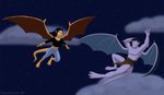 alternate_species clothed clothing cloud duo female flying male male/female sky wings emperorstarscream disney gargoyles elisa_maza_(gargoyles) goliath_(gargoyles) gargoyle humanoid pillarbox