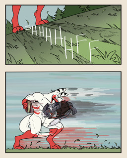 abs anthro blood bodily_fluids book bottomwear bruised_eye clothing duo feet fight gloves grass handwear headbutt magic_book male multicolored_body muscular muscular_anthro muscular_male pants plant red_arms red_body red_feet red_hands red_legs skid_marks speed_lines spellbook torn_bottomwear torn_clothing torn_pants white_body winged_arms wings wounded 60percentscalie dovak vauruk bat demon mammal 4:5 comic hi_res
