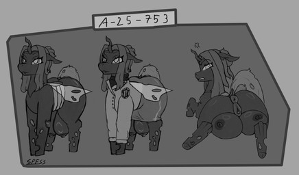 angry animal_genitalia animal_vulva anus big_breasts big_butt breasts butt crotch_breasts equine_genitalia equine_vulva female feral genitals hair horn huge_breasts insect_wings looking_at_viewer looking_back looking_back_at_viewer nude puffy_anus rear_view simple_background solo tail teats vulva wings spesssmutcentral friendship_is_magic hasbro my_little_pony arthropod changeling equid equine mammal absurd_res greyscale hi_res monochrome sketch