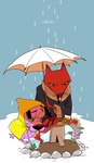 anthro bodily_fluids clothed clothing crying duo flower fur grave male outside pink_body pink_fur plant raining red_body red_fur rock sad sitting tears text tribute umbrella junkmixart cartoon_network courage_the_cowardly_dog courage_the_cowardly_dog_(character) katz_(courage_the_cowardly_dog) canid canine canis domestic_cat domestic_dog felid feline felis mammal english_text in_memoriam