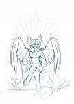 anthro breasts feathered_wings feathers featureless_breasts female medium_breasts simple_background smile solo wings citrinelle canid canine mammal 2016 digital_media_(artwork) hi_res sketch