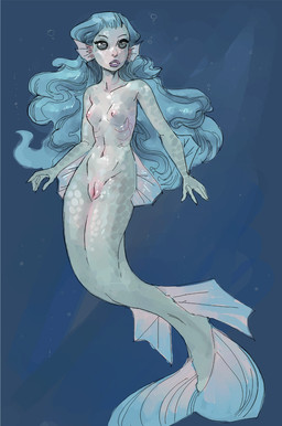 blue_hair breasts female front_view genitals grey_body grey_scales hair long_hair nipples nude nude_female scales solo split_form underwater vulva water tealtentacles_(artist) animal_humanoid aquatic aquatic_humanoid fish fish_humanoid humanoid merfolk 2021 full-length_portrait portrait