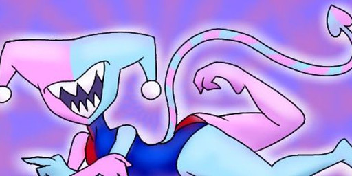 2_toes 3_fingers anthro ass_up clothing crossed_arms curling_toes exposed_shoulder eyeless feet female fingers leotard lying multicolored_body multicolored_clothing on_front one_leg_up open_mouth open_smile pink_body pointed_tail raised_leg sharp_teeth simple_background smile teeth toes clown_with_teef bitey_(clown_with_teef) demon humanoid imp 3:1