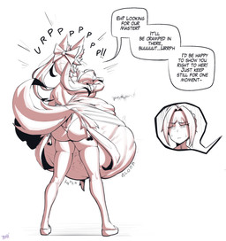 after_vore belly big_belly burping butt female female_pred female_prey group overweight rear_view simple_background speech_bubble text trio vore white_background rasha_(artist) fate_(series) type-moon caster_tamamo-no-mae hakuno_kishinami nero_claudius_(fate) animal_humanoid canid canid_humanoid canine canine_humanoid fox_humanoid humanoid mammal mammal_humanoid 2020 absurd_res english_text hi_res