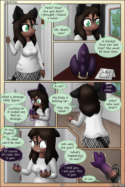3_fingers 5_fingers black_body black_border black_fur border bottomwear breasts brown_hair cat_tail claws clothed clothing damaged_clothing dialogue eyewear female fingers front_view fth_transformation fti_transformation fully_clothed fur fused_fingers gender_transformation glasses green_eyes green_pupils greeting hair hand_on_head holding_object inside long_sleeve_shirt looking_at_own_hands looking_down looking_down_at_self motion_lines onomatopoeia open_mouth page_number pupils purple_body purple_skin rear_view skirt solo sound_effects species_transformation speech_bubble standing text three-quarter_view transformation transformation_sequence wide_eyed year visorelle sarah_(wrxkiller) animal_humanoid cat_humanoid felid felid_humanoid feline feline_humanoid humanoid mammal mammal_humanoid 2024 artist_name colored comic english_text hi_res