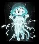 anthro beanie biped black_sclera cheek_tuft choker claws clothing collar crotch_tuft curly_hair dress facial_tuft female front_view fur genitals glowing glowing_eyes hair hat headgear headwear jewelry levitating looking_at_viewer looking_down looking_down_at_viewer markings navel necklace nipples open_mouth paws plump_labia pussy short_hair simple_background small_waist solo spots spotted_body spotted_fur torn_clothing torn_dress translucent translucent_body translucent_clothing tuft white_clothing white_dress wide_hips pusszone barika_(willwri) cheetah felid feline ghost mammal spirit hi_res
