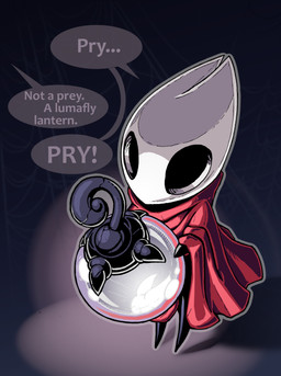aged_down anthro big_eyes biped cloak cloak_only clothing dialogue female holding_lantern holding_object horn lamp lantern offscreen_character solo speech_bubble spider_web void_eyes eidel-elias-weise hollow_knight_(franchise) team_cherry hornet_(hollow_knight) arachnid arthropod lumafly spider absurd_res hi_res