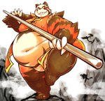 anthro asian_clothing belly clothing east_asian_clothing fundoshi grin japanese_clothing male navel nipples overweight overweight_anthro overweight_male pecs smile solo staff thick_arms underwear chi_tiu chiro_(artist) fanfan bear giant_panda mammal