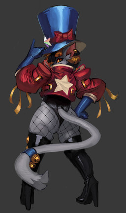 accessory anthro bell boots bow_ribbon butt clothing ear_piercing femboy fishnet_clothing footwear furgonomics gloves hair handwear hat headgear headwear high_heeled_boots high_heels jacket legwear leotard looking_back male multicolored_hair piercing shoes simple_background solo tail tail_accessory tail_bell thigh_boots thigh_highs tipping_hat top_hat topwear two_tone_hair pajamamcham jaspar_(pajamamcham) domestic_cat felid feline felis mammal hi_res