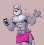 anthro electronics fur grey_body grey_fur male muscular muscular_anthro muscular_male phone solo towel towel_around_waist towel_only waffle_(artist) nintendo star_fox wolf_o'donnell canid canine canis mammal wolf hi_res