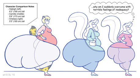 anthro belly big_butt bottomwear breasts butt clothing copyright_symbol female footwear fur group hair huge_butt huge_thighs hyper hyper_butt hyper_thighs long_sleeve_shirt long_sleeves markings overweight overweight_anthro overweight_female pants purse shirt shoes spots spotted_body spotted_fur symbol text thick_thighs thought_bubble topwear trio satsumalord camille_(satsumalord) chelsea_(satsumalord) haleigh_(satsumalord) calico_cat domestic_cat felid feline felis mammal mephitid skunk 2015 english_text hi_res daughter_(lore) mother_(lore) mother_and_child_(lore) mother_and_daughter_(lore) parent_(lore) parent_and_child_(lore) parent_and_daughter_(lore)