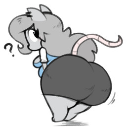 anthro belly bent_over big_butt biped black_eyes blush bottomwear breasts bubble_butt butt butt_focus chibi clothed clothing ear_piercing female female_anthro grey_background grey_body grey_hair hair huge_butt long_hair looking_back overweight overweight_anthro overweight_female pencil_skirt piercing question_mark rear_view shirt simple_background skirt solo standing tail thick_thighs topwear wide_hips angstrom elisa_(maddeku) fancy_rat mammal murid murine rat rodent 2018 digital_drawing_(artwork) digital_media_(artwork)
