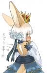 alternative_fashion ambiguous_gender backless_clothing backless_dress ball_gown bare_back blush classic_lolita clothing crown dress hair halterneck headgear j-fashion lolita_(fashion) solo white_hair young kawasemi27 made_in_abyss nanachi lagomorph mammal narehate hi_res