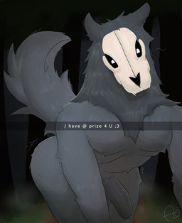 anthro aroused balls bent_over big_balls big_penis black_hair bone detailed_background fluffy fluffy_tail front_view fur genitals glistening glistening_balls glistening_genitalia glowing glowing_eyes grass grey_body grey_fur hair humanoid_genitalia humanoid_penis long_tail looking_at_viewer male mature_male multicolored_hair outside penis photo plant pubes pupils skull skull_head solo standing tail teeth text tree white_pupils aimskull scp_foundation scp-1471-a canid malo mammal 2026 absurd_res digital_drawing_(artwork) digital_media_(artwork) english_text hi_res signature