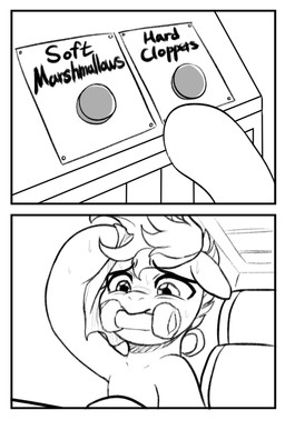 bodily_fluids chew_toy cloth male pushbutton solo sweat sweatdrop marenlicious hasbro my_little_pony blue_chewings_(oc) fan_character earth_pony equid equine horse mammal pony comic hi_res line_art meme monochrome