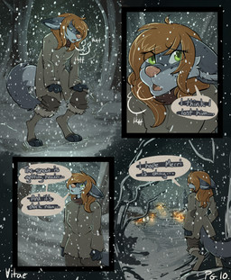 breath dialogue female fur green_eyes grey_body grey_fur hair orange_hair panting solo text winter_clothing howlart terra_cruxis crissi_(howlart) vitae_(howlart) absurd_res comic digital_media_(artwork) english_text hi_res