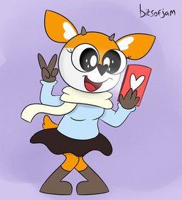 anthro black_eyes boots bottomwear breasts clothed clothing electronics female footwear gesture hand_gesture horn phone purple_background scarf shoes simple_background skirt smile solo tail v_sign janey_poodle aggretsuko sanrio tsunoda_(aggretsuko) antelope bovid gazelle mammal thomson's_gazelle true_antelope 2021 digital_media_(artwork) hi_res