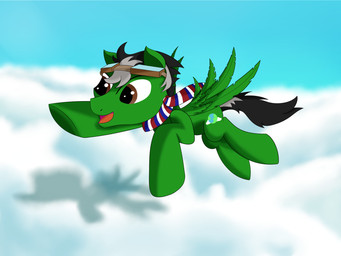 cloud eyewear feral flying goggles green_body male scarf solo toony wings kickassking hasbro my_little_pony mythology fan_character equid equine mammal mythological_creature mythological_equine pegasus 4:3 digital_media_(artwork)