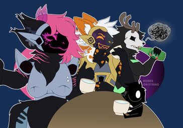 ambiguous_gender anthro beverage clothing container cup drinking female fur group hair holding_object machine male overweight selfie simple_background smile sparkling_water water bones_on_string american_mythology indigenous_north_american_mythology mythology north_american_mythology humanoid protogen wendigo absurd_res digital_media_(artwork) hi_res