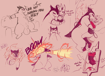 animal_genitalia anthro attack balls blush bodily_fluids breasts caught_in_the_act confusion dialogue erection female feral fire furniture genital_fluids genitals hand_on_butt hand_on_face hug interspecies male male/female penis pokephilia precum recording sheath slap slapping_self sofa giidenuts nintendo pokemon carrie_(giidenuts) typhy_(giidenuts) demon demon_humanoid generation_2_pokemon generation_4_pokemon humanoid pokemon_(species) rotom rotom_phone typhlosion hi_res sketch sketch_page