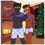 1:1 anthro assisted_exposure blake_jackson boxers_(clothing) briefs bulge button_boxers button_underwear christmas christmas_tree clothed clothing clothing_lift detailed_bulge duo equid equine father_(lore) father_and_child_(lore) father_and_son_(lore) fire fuze hi_res holidays horse male mammal matching_clothing matching_outfits matching_underwear midriff navel nipples parent_(lore) parent_and_child_(lore) parent_and_son_(lore) pattern_clothing pattern_underwear plant sam_jackson shirt shirt_lift son_(lore) t-shirt tank_top texnatsu topwear tree underwear