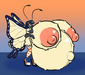 accessory antennae_(anatomy) anthro areola belly big_areola big_belly big_breasts big_nipples black_hair blue_eyes breasts clothing eyewear female flower flower_in_hair fluffy_body footwear glasses gradient_background hair hair_accessory huge_areola huge_belly huge_breasts huge_nipples hyper hyper_areola hyper_belly hyper_breasts hyper_nipples hyper_pregnancy insect_wings legwear lepidopteran_wings multi_limb navel nipples non-mammal_breasts non-mammal_nipples outie_navel pattern_clothing pattern_legwear pattern_stockings pink_nipples plant pregnant pregnant_female puffy_nipples shoes simple_background solo stockings striped_clothing striped_legwear striped_stockings stripes wings yellow_body sprucy penny_(sprucy) arthropod butterfly insect lepidopteran 2025 hi_res