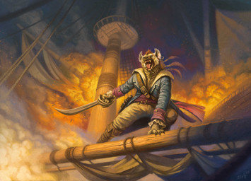 anthro bodily_fluids boots bottomwear brown_body brown_fur clothing cloud ear_piercing ear_ring explosion fire footwear fur holding_melee_weapon holding_object holding_sword holding_weapon low-angle_view male melee_weapon night open_mouth pants piercing pirate ring_piercing saliva ship shirt shoes smoke solo sword topwear vehicle watercraft weapon edgar_sanchez_hidalgo hyena mammal 2025 absurd_res hi_res